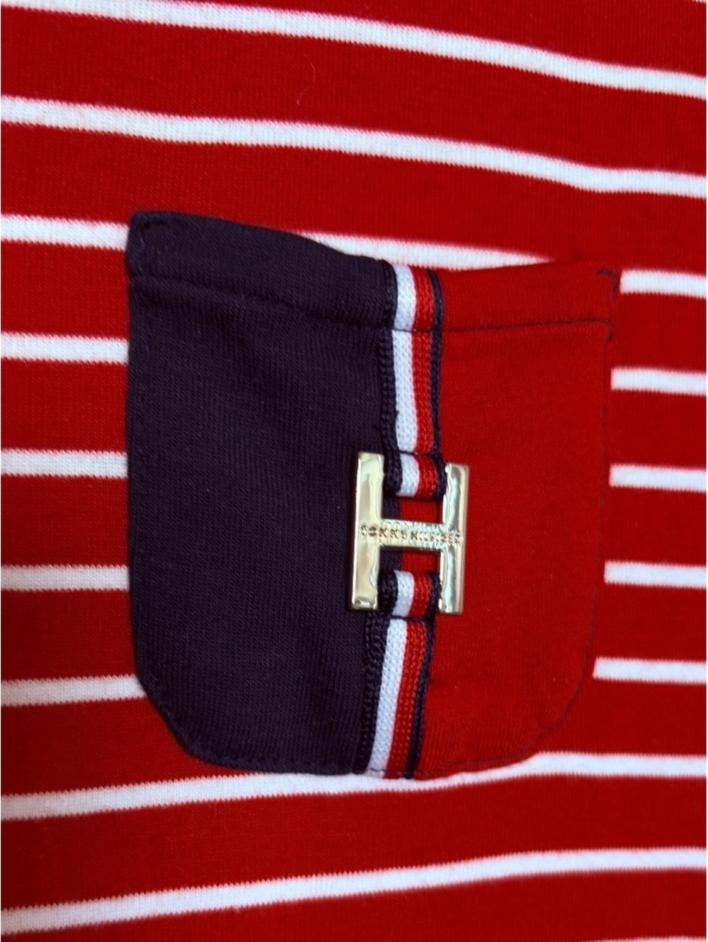 Tommy Hilfiger Red and White Striped Cotton T-Shirt Dress L
